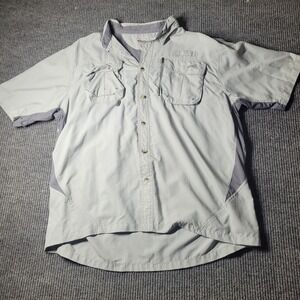 Natural Gear Mens Sz XL Short Sleeve Button Up Vented‎ Shirt Gray Fishing
